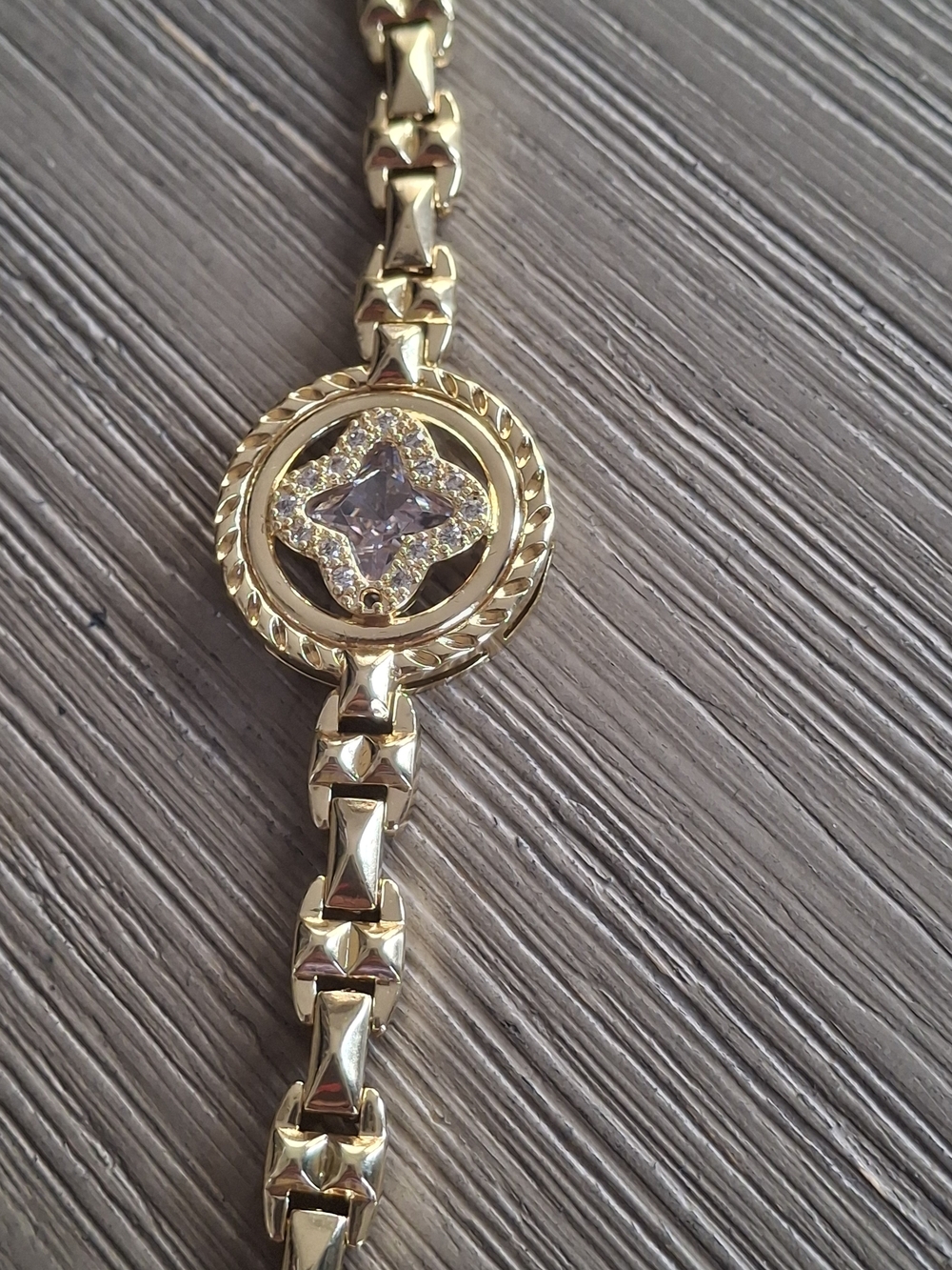 Gold-Tone Women's Bracelet with Crystal Accent